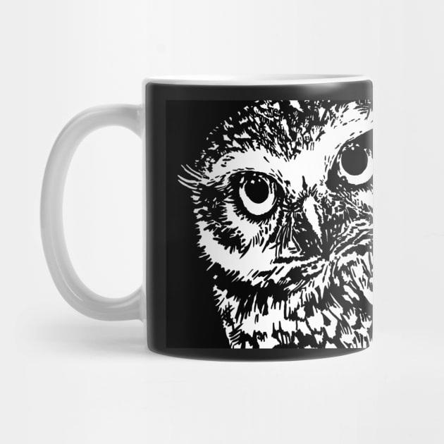 Midnight Owl Black and White  Linoprint by NattyDesigns